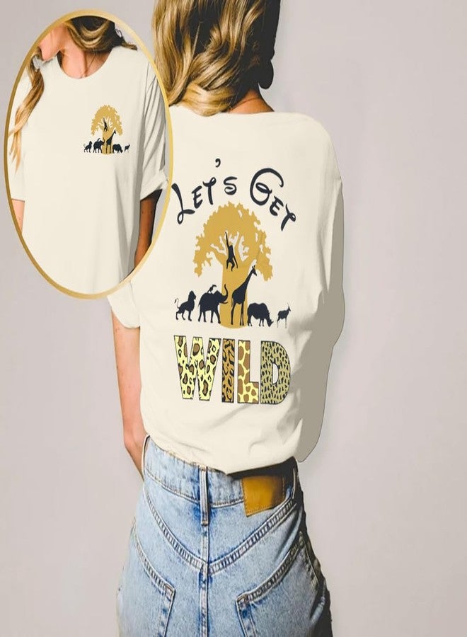 JinTing Lets Get Wild Shirts Women Animal Kingdom Shirt Family Safari Trip Tshirts Cute Zoo World Short Sleeve Tee Apricot - Image 4